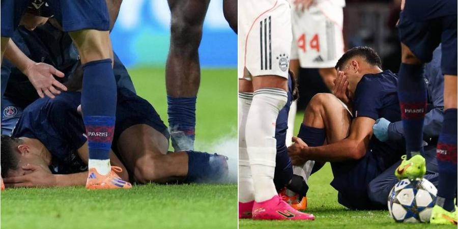 حكيمي يتعرض لإصابة "خطيرة" في الكاحل ويغادر مباراة باريس سان جيرمان أمام بايرن ميونخ باكيًا